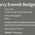 Harry Redger Find A Grave website listing