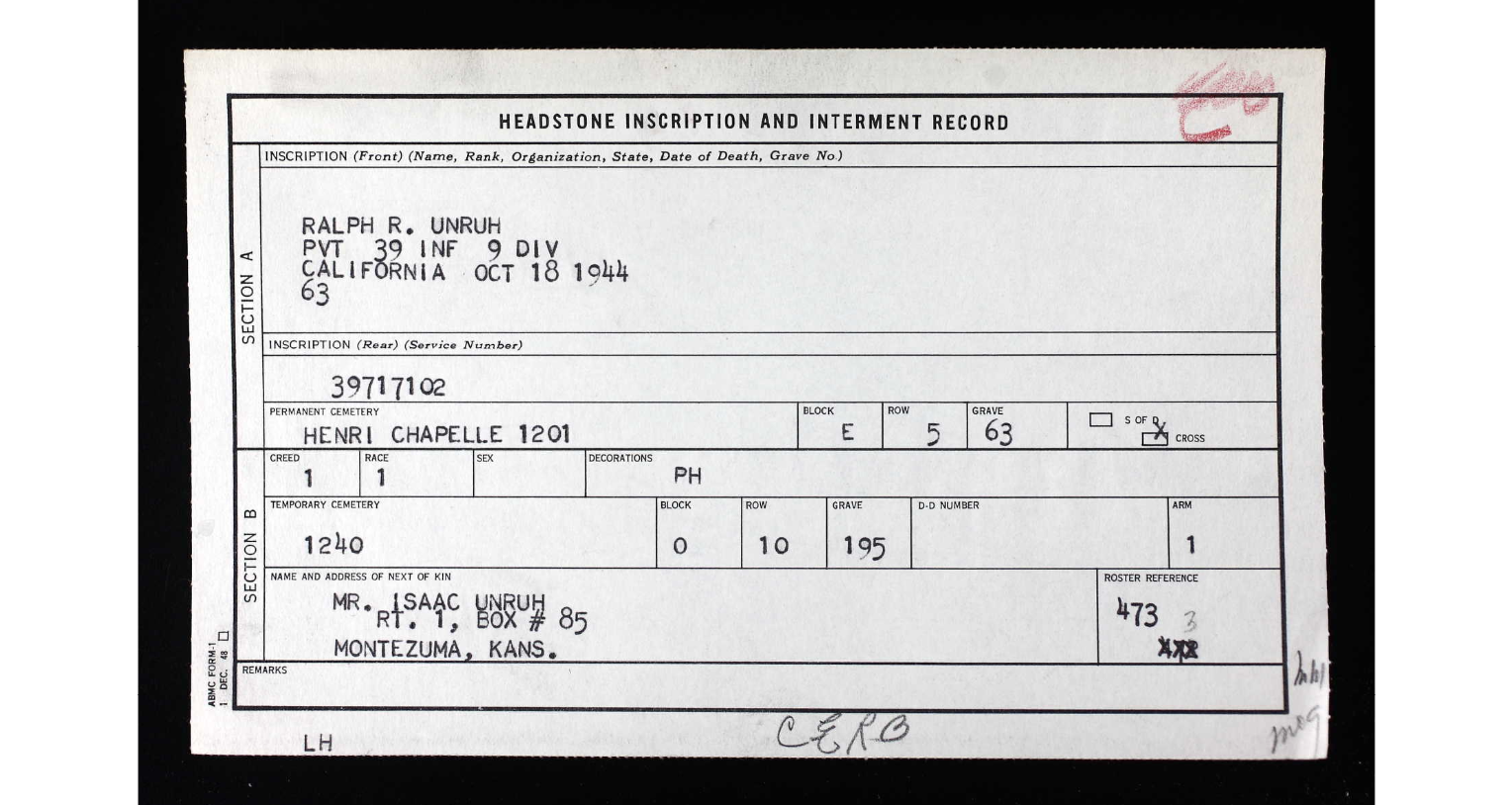 Ralph Unruh Headstone App