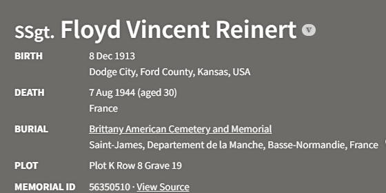 S/SGT Reinert Headstone in France