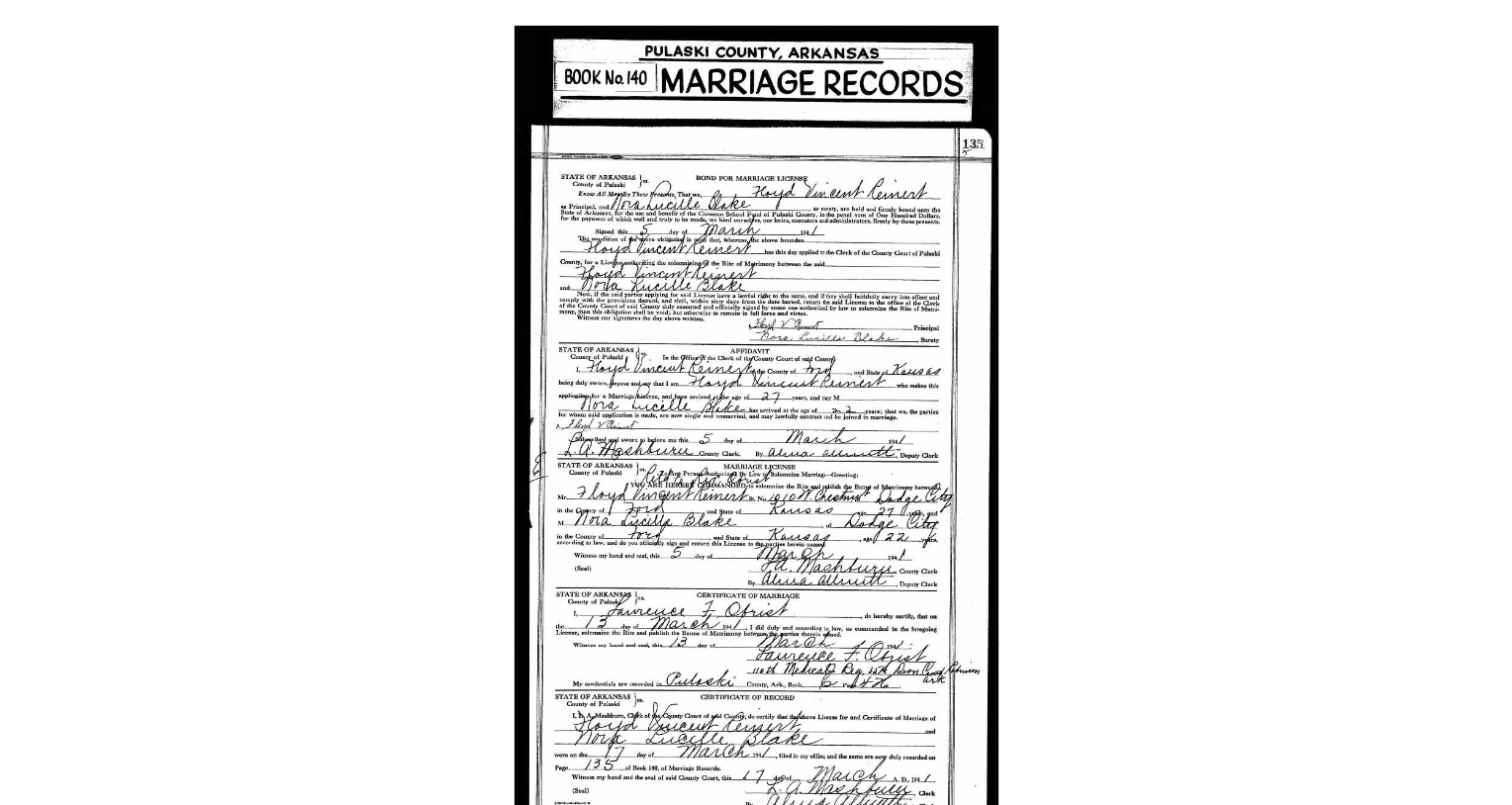 Floyd V. Reinert Marriage License