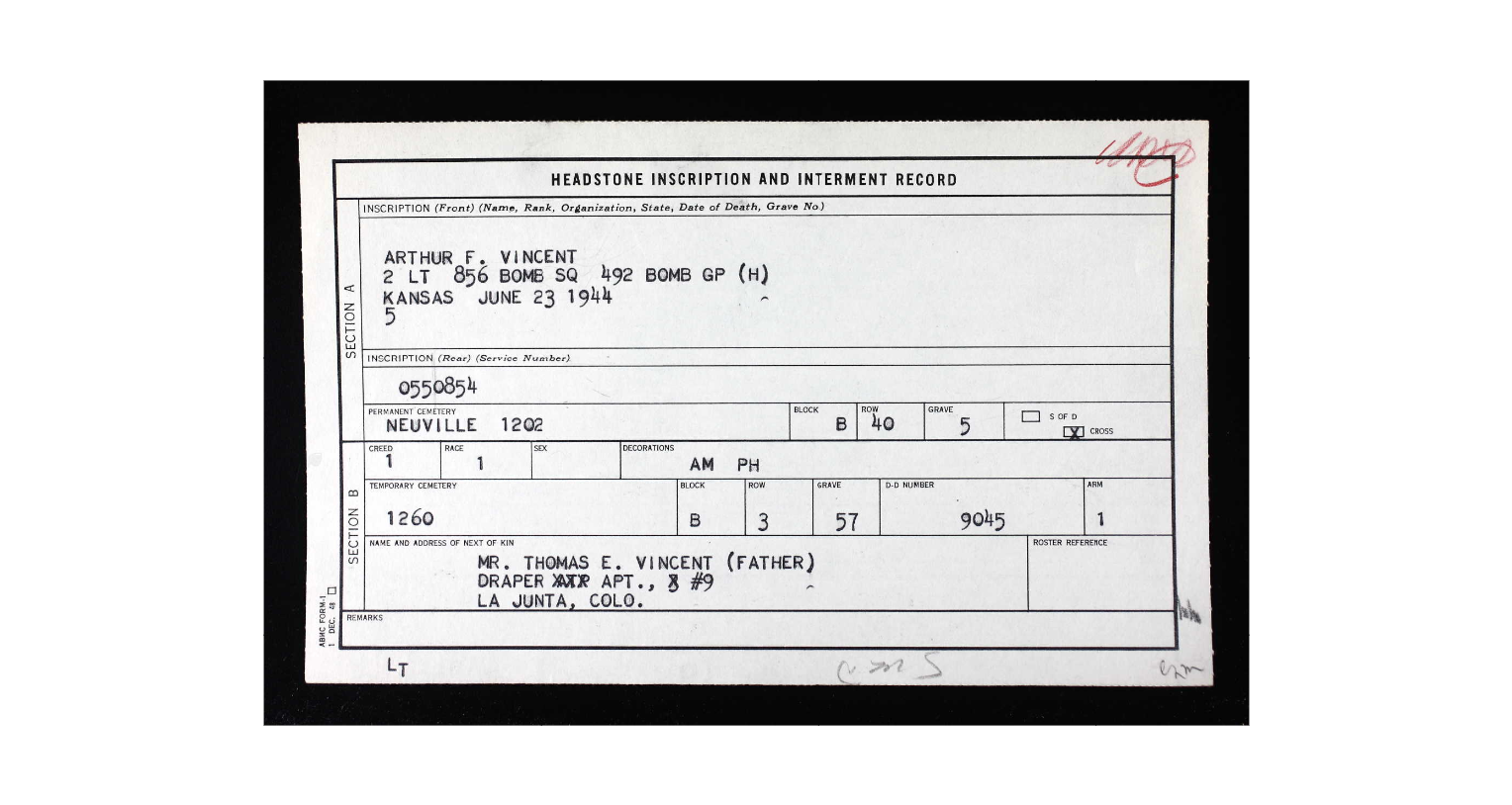 Arthur F. Vincent Headstone App