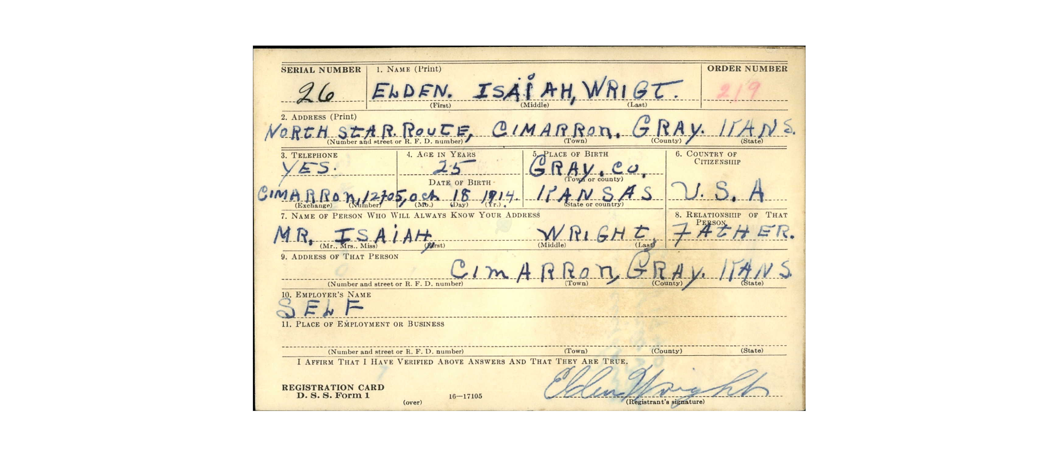 SGT Elden Wright Registration